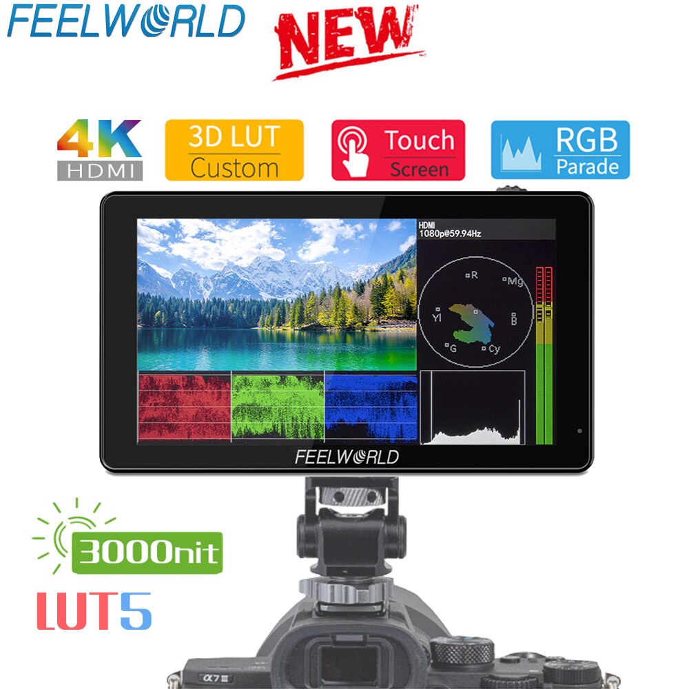 FEELWORLD-LUT5 5.5 ġ Ʈ  Ʈ 3000nit 4K HDMI Է , ġ ũ DSLR ī޶ ʵ , ġ ŰƮ 